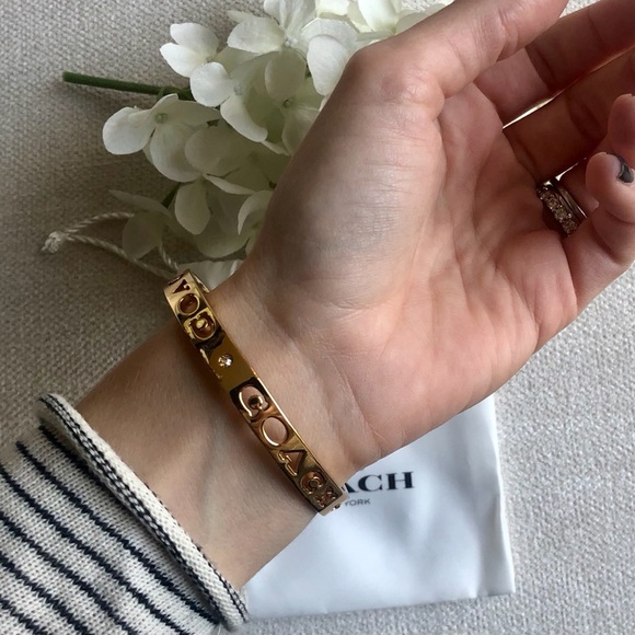 NWT Coach | Gold Pierced Bangle w/ Logo - Picture 5 of 9